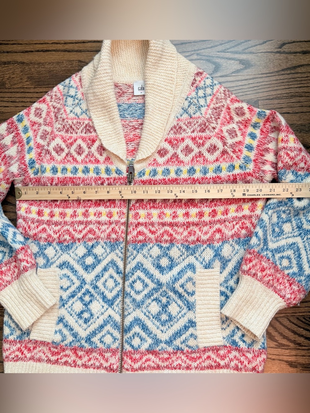 CAbi Cream, Red & Blue Fair Isle Zip Cardigan - size medium - Picture 4 of 7